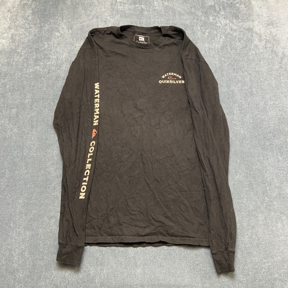 Quiksilver Waterman Collection Shirt Mens M Black Cotton Long Sleeve Graphics